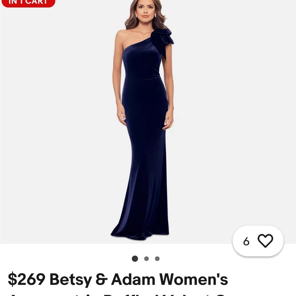 Betsy & Adam One-Shoulder Velvet Dress in Deep Blue